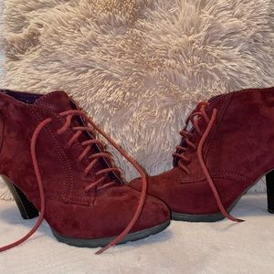 Red suede booties